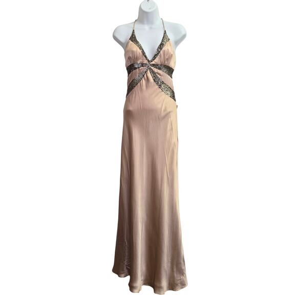 Nicole Miller Y2K Fairy Glam Silk Sequin Babydoll Bias Cut Party Maxi Dress 0 - Picture 1 of 11